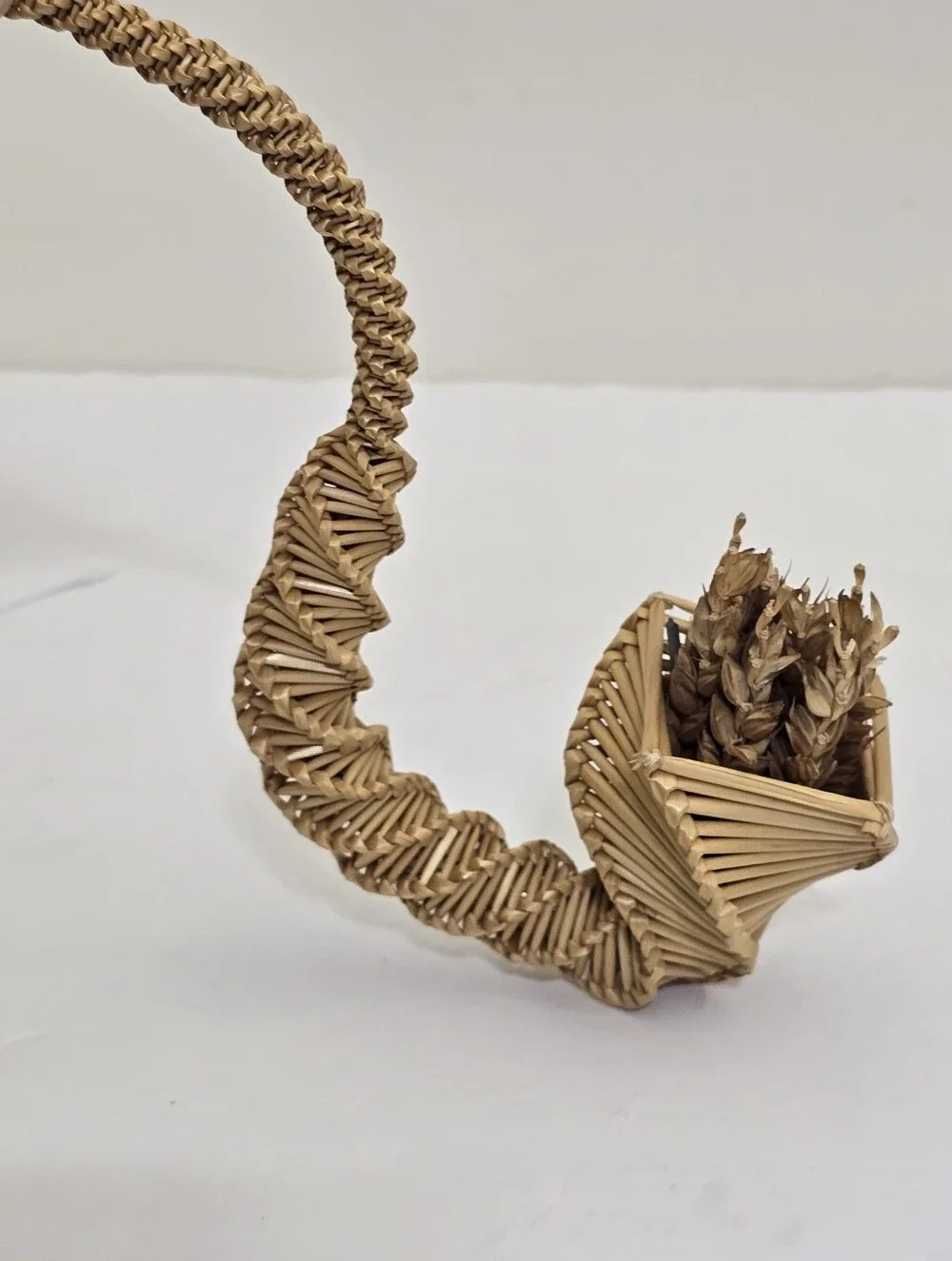vintage hand woven Traditional Corn Dolly Spiral Cornucopia Straw Woven Decor